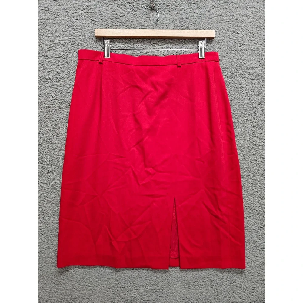 Escada Margaretha Ley Pencil Skirt 44 Red Virgin Wool Vintage Slit Office Wear